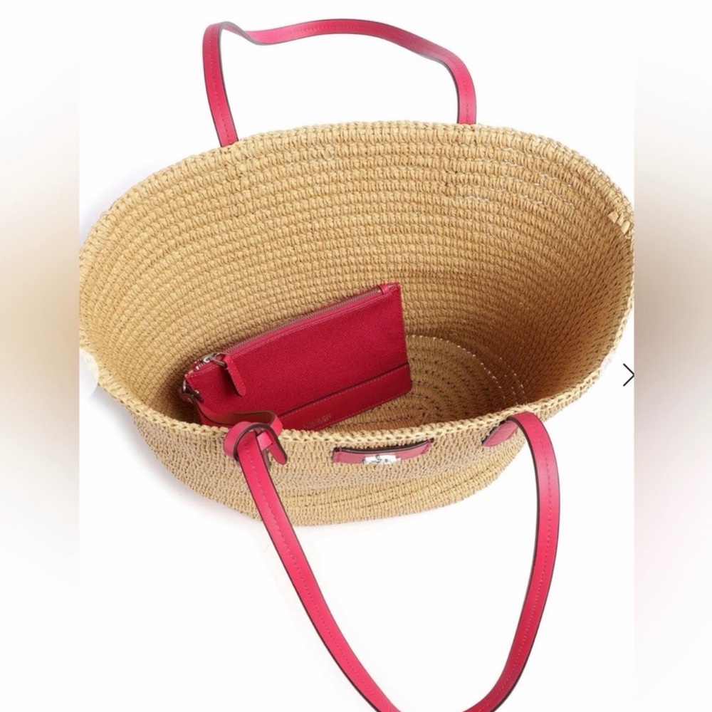 NWT Ralph Lauren Brie Tote Neutral Hot Pink Trim Designer Bag Gift Mother’s Day - Picture 8 of 11